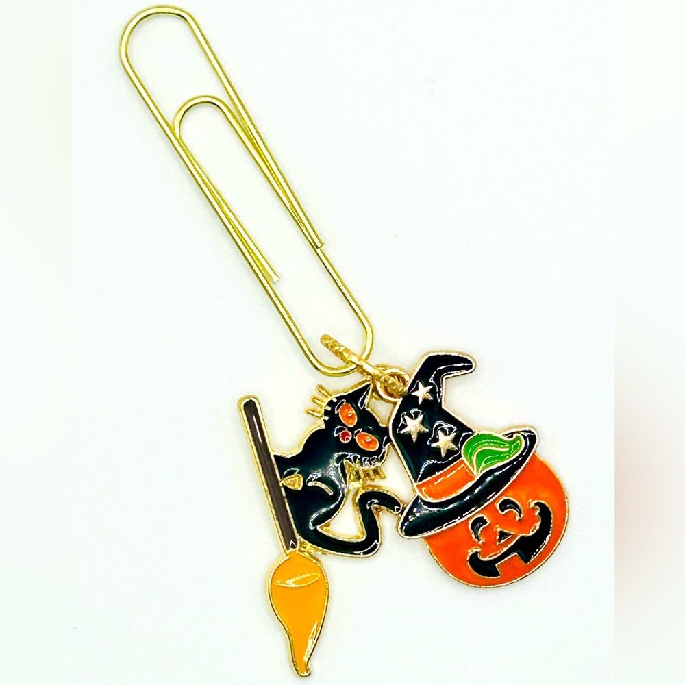 Bookmark paperclip with cute Halloween 2-charms gold for agenda planners